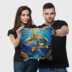 Подушка квадратная Подводная симфония, цвет: 3D-принт — фото 2