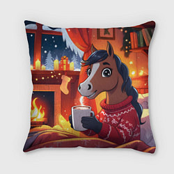 Подушка квадратная Лошадка зимним вечером, цвет: 3D-принт