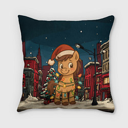 Подушка квадратная Лошадка в новогодней гирлянде, цвет: 3D-принт