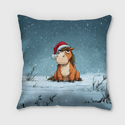 Подушка квадратная Недовольная новогодняя лошадка, цвет: 3D-принт