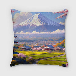 Подушка квадратная Сакура у подножия Фудзиямы, цвет: 3D-принт