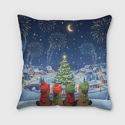 Подушка квадратная Лошадки в новогоднюю ночь, цвет: 3D-принт