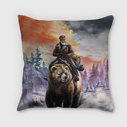 Подушка квадратная Красноармеец на медведе, цвет: 3D-принт