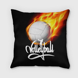 Подушка квадратная Волейбольный мяч летит в огне, цвет: 3D-принт