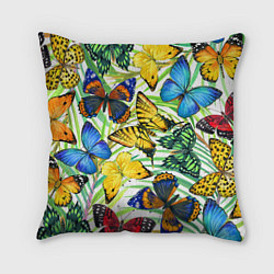 Подушка квадратная Тропические бабочки, цвет: 3D-принт