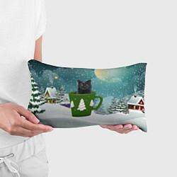 Подушка-антистресс Черный кот в кружке, цвет: 3D-принт — фото 2