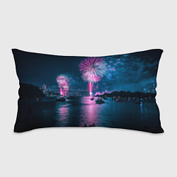 Подушка-антистресс Неоновый салют над рекой ночью - Синий, цвет: 3D-принт