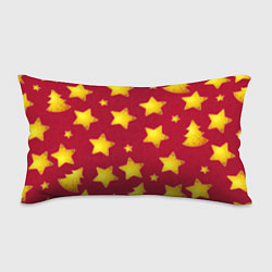 Подушка-антистресс Золотые звезды и елки на красном, цвет: 3D-принт