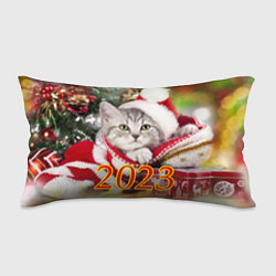 Подушка-антистресс Котенок в новогодней шапочке, цвет: 3D-принт