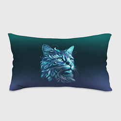 Подушка-антистресс Неоновый кот: фиолетовые и бирюзовые линии, цвет: 3D-принт
