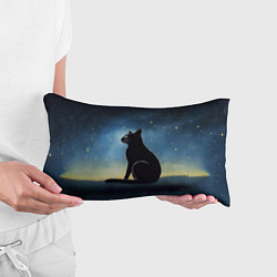 Подушка-антистресс Черный кот и звезды - акварель, цвет: 3D-принт — фото 2