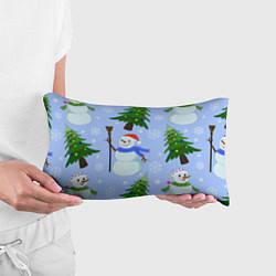 Подушка-антистресс Снеговики с новогодними елками паттерн, цвет: 3D-принт — фото 2