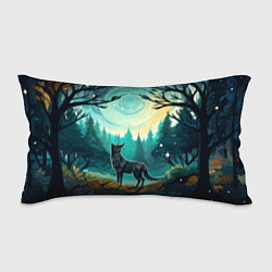 Подушка-антистресс Волк в ночном лесу фолк-арт, цвет: 3D-принт