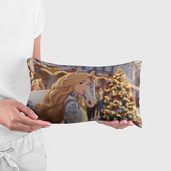 Подушка-антистресс Блондинка с новогодней лошадкой, цвет: 3D-принт — фото 2