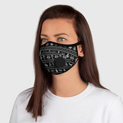 Маска с клапаном Узор с ёлками снежинками и оленями, цвет: 3D-черный