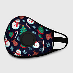 Маска с клапаном Снеговички с рождественскими оленями и елками, цвет: 3D-черный — фото 2