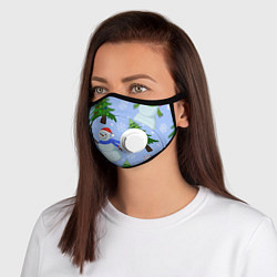 Маска с клапаном Снеговики с новогодними елками паттерн, цвет: 3D-белый