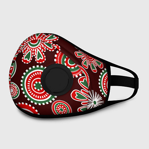 Маска с клапаном Новогодний принт красный / 3D-Черный – фото 2