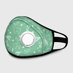 Маска с клапаном Зеленый рождественский узор с оленями, цвет: 3D-белый — фото 2