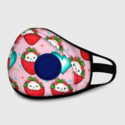 Маска с клапаном Котик клубничка и сердца узор, цвет: 3D-синий — фото 2