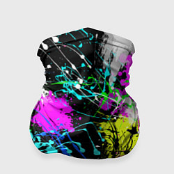 Бандана-труба Разноцветные пятна краски на черном фоне, цвет: 3D-принт