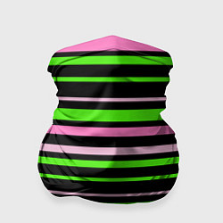 Бандана-труба Полосаты узор в зелено-розовых оттенках на черном, цвет: 3D-принт