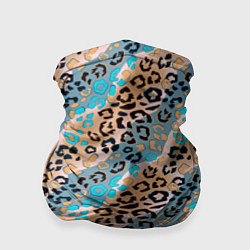 Бандана-труба Леопардовый узор на синих, бежевых диагональных по, цвет: 3D-принт