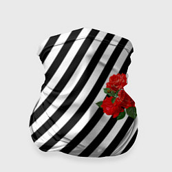 Бандана-труба Черно-белые полоски с букетом роз, цвет: 3D-принт