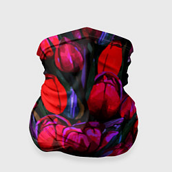 Бандана-труба Тюльпаны - поле красных цветов, цвет: 3D-принт