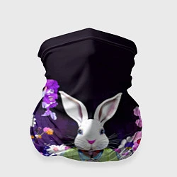 Бандана-труба Кролик в цветах на черном фоне, цвет: 3D-принт