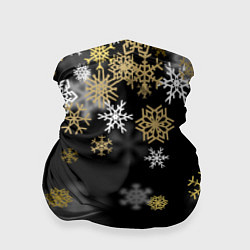 Бандана-труба Золотые и белые снежинки, цвет: 3D-принт