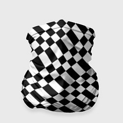 Бандана-труба Шахматка искажённая чёрно-белая, цвет: 3D-принт