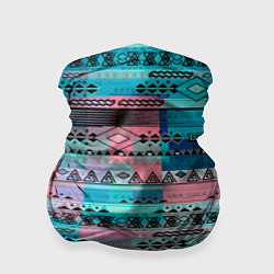 Бандана-труба Голубой с разноцветными вставками этнический орнам, цвет: 3D-принт