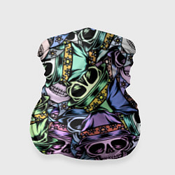 Бандана-труба Разноцветные черепа в кепке паттерн, цвет: 3D-принт