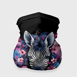 Бандана-труба Портрет зебры в цветах, цвет: 3D-принт