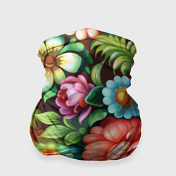 Бандана-труба Жостово роспись цветы традиционный узор, цвет: 3D-принт