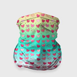Бандана-труба Паттерн сердечки на разноцветном фоне, цвет: 3D-принт