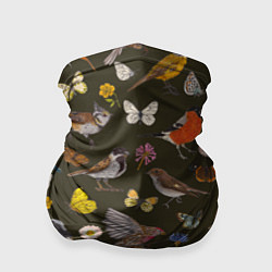 Бандана-труба Птицы и бабочки с цветами паттерн, цвет: 3D-принт