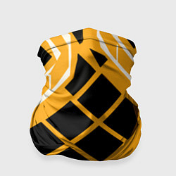 Бандана-труба Чёрные квадраты и белые полосы на оранжевом фоне, цвет: 3D-принт