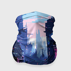 Бандана-труба Киберпанк город розовый, цвет: 3D-принт