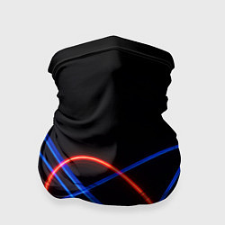 Бандана-труба Красно синие неоновые линии на черном фоне, цвет: 3D-принт
