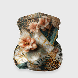 Бандана-труба Цветы на кусках мрамора и леопардовом узоре, цвет: 3D-принт