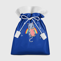 Мешок для подарков Котик на радуге, цвет: 3D-принт