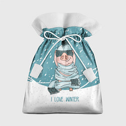 Мешок для подарков Pig: I love winter, цвет: 3D-принт
