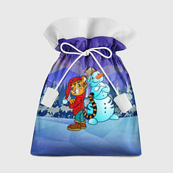 Мешок для подарков Тигр и снеговик Новогодние, цвет: 3D-принт