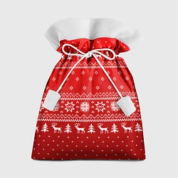 Мешок для подарков Красный узор с оленями, цвет: 3D-принт