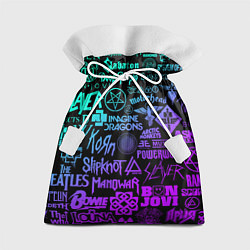 Мешок для подарков ЛОГОТИПЫ РОК ГРУПП НЕОН ROCK NEON, цвет: 3D-принт