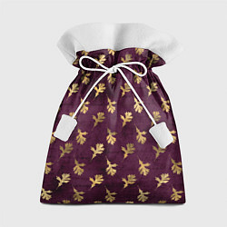 Мешок для подарков Золотые листья на бордовом фоне, цвет: 3D-принт