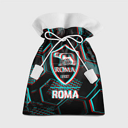 Мешок для подарков Roma FC в стиле Glitch на темном фоне, цвет: 3D-принт