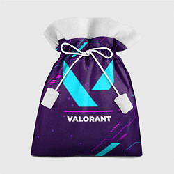 Мешок для подарков Символ Valorant в неоновых цветах на темном фоне, цвет: 3D-принт